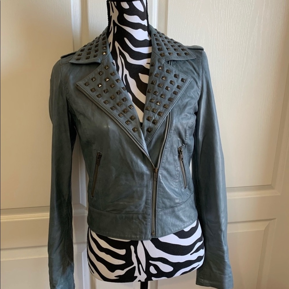 Trouve grey leather moto jacket small